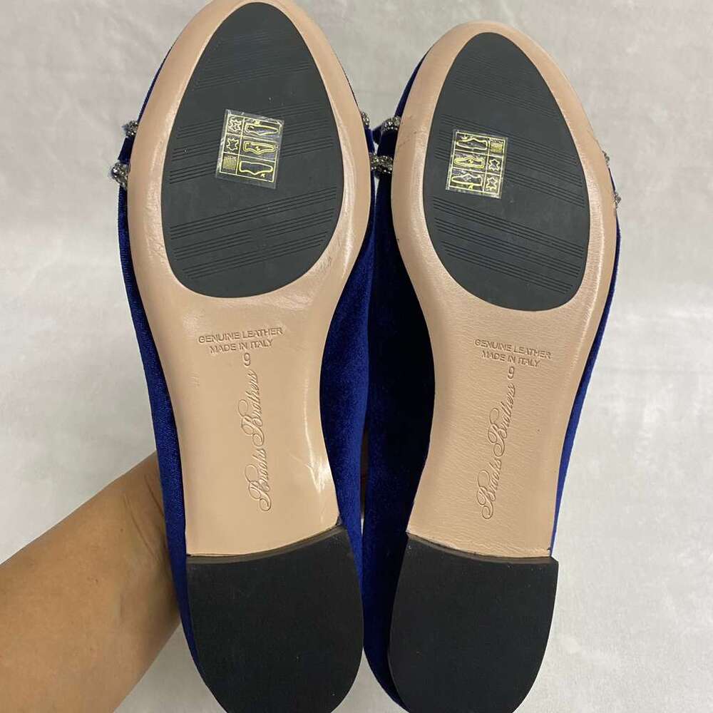 Brooks Brothers Women's  Navy Blue Velvet Rhinestone Loafers Made in Italy Sz 9 - Picture 6 of 7